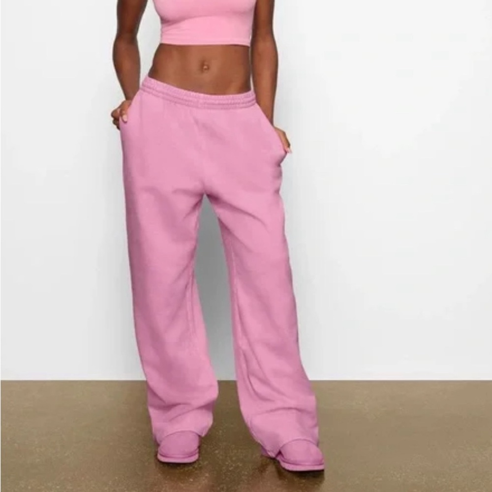 Skims Wide Leg Bubblegum Pink Sweatpants